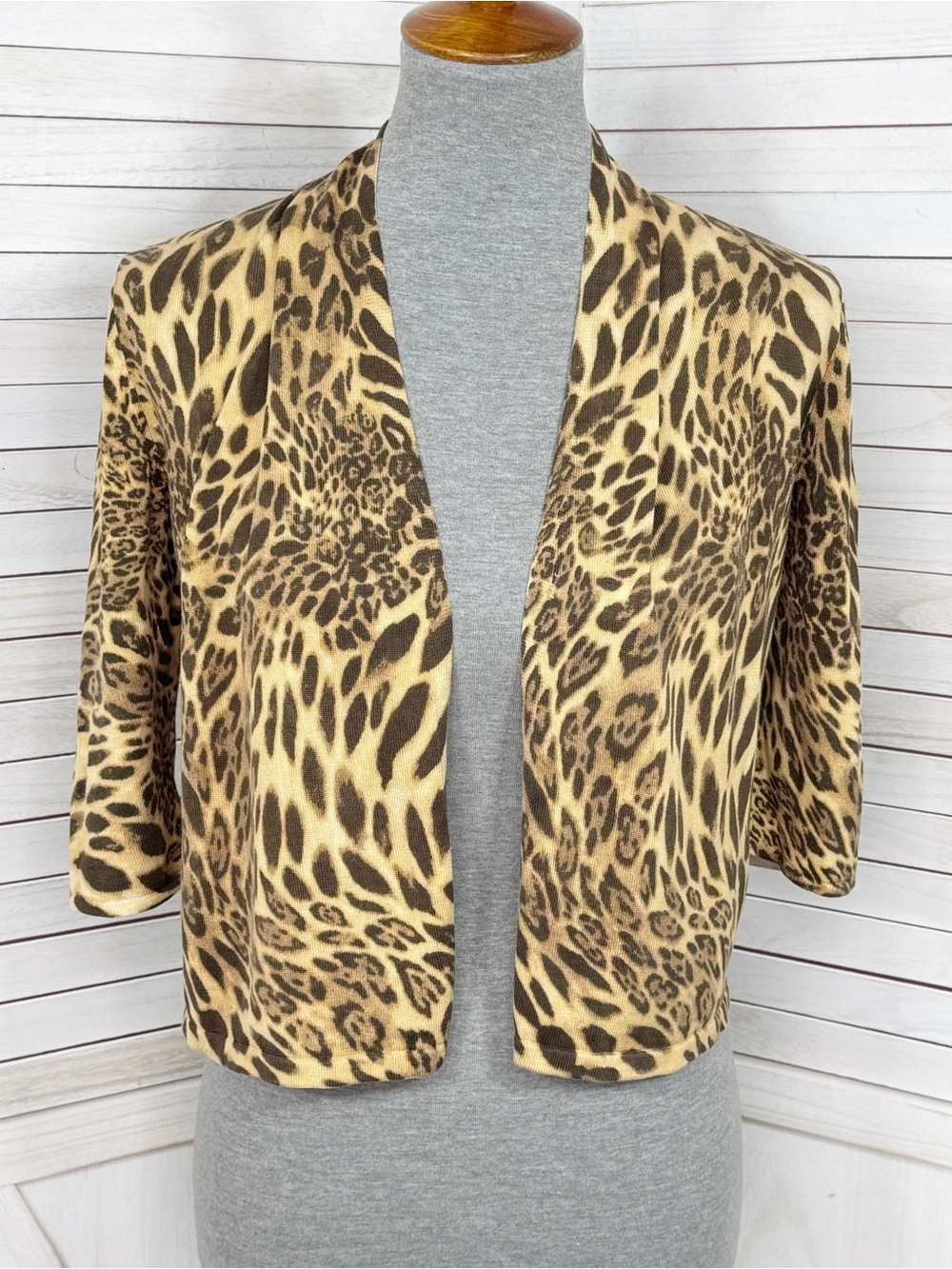 INC International Concepts Cheetah Print Crop Cardigan Sweater Tan Small